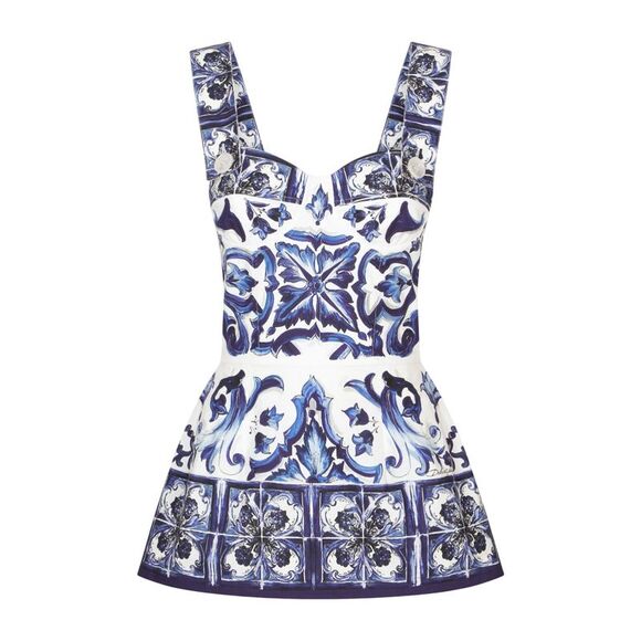 Dolce & Gabbana Women Majolica-Print Poplin Top With Peplum